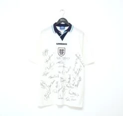 1995 ENGLAND Vintage Umbro Home MATCH WORN/ISSUED/SIGNED Football Shirt (XL)(1995 England Vintage Umbro Home Match Worn Issued Signed Football Shirt Xl)