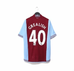 2013/14 GREALISH #40 Aston Villa Vintage Macron Home Football Shirt (M)(2013 14 Grealish 40 Aston Villa Vintage Macron Home Football Shirt M)